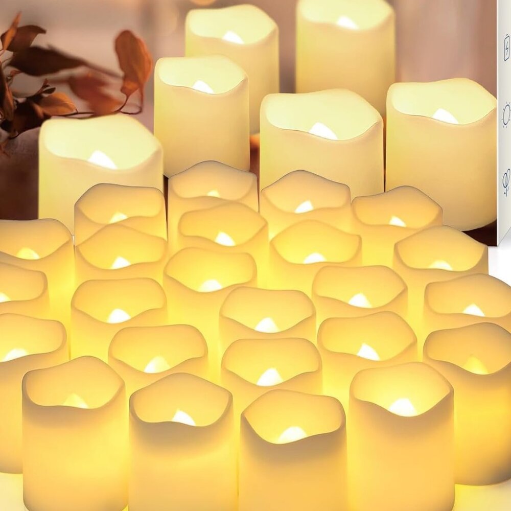 Flameless Votive Candles,Flameless Flickering Electric Fake Candle,24 Pack 200+H